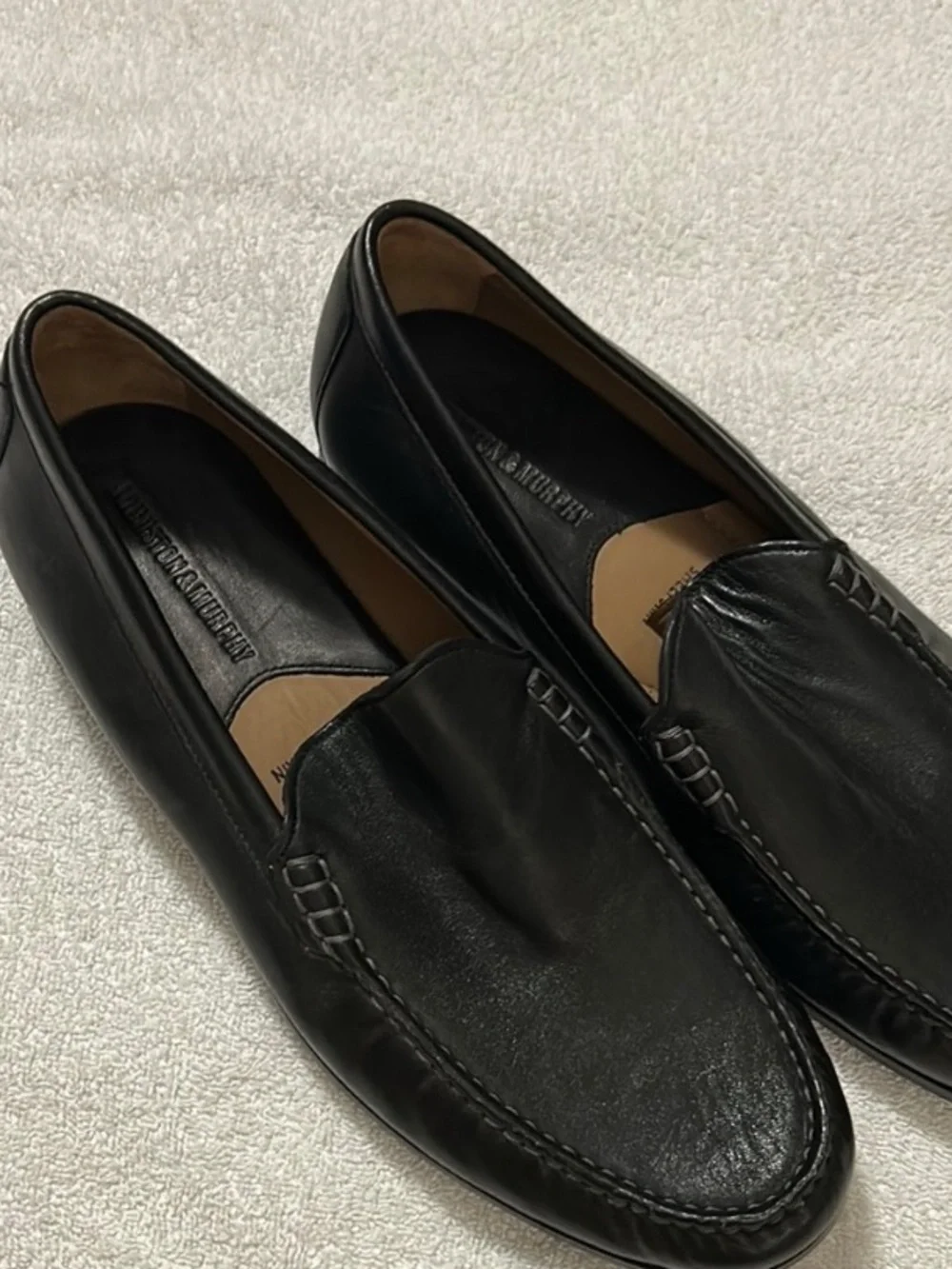 Johnston & Murphy Black Sheepskin Leather Slip-On Loafers
